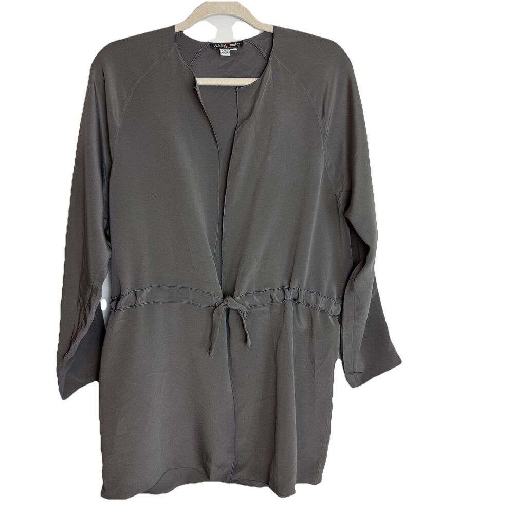 Maria Pinto 100% Silk Tunic Tie Grey Cardigan Minimalist Luxury Women’s Sz 1 / S